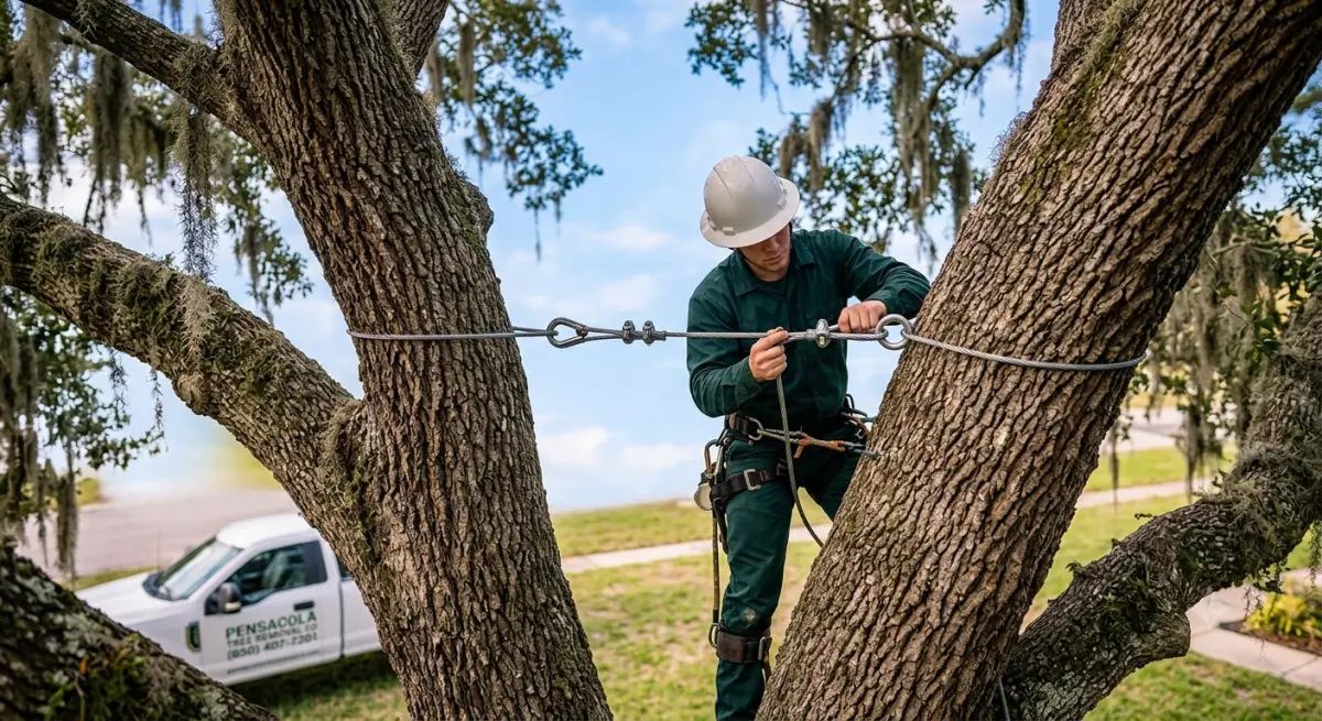 Pensacola Tree Removal Co tree cabling & bracing crew working in Pensacola Florida