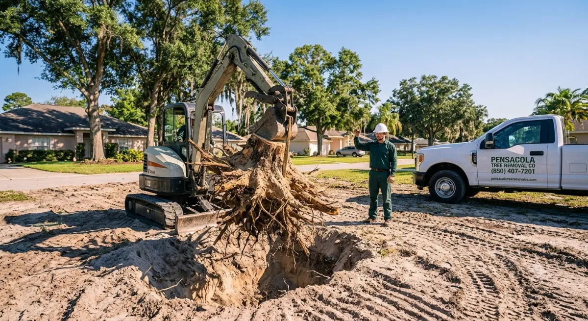 Pensacola Tree Removal Co stump removal crew working in Pensacola Florida